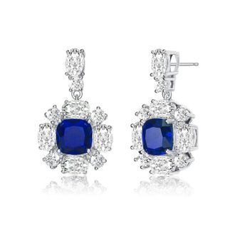 Rachel Glauber White Gold Plating with Sapphire Blue & White Cubic Zirconia Accent Dangle Earrings