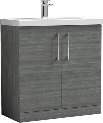 Nuie Nuie - Arno Anthracite Woodgrain 800mm 2 Door Vanity Unit and Thin Edge Ceramic Basin - ARN505D