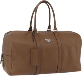 Prada Pre-owned Weekend Bags, female, Brown, Size: ONE SIZE Pre-owned Saffiano Boston Bag