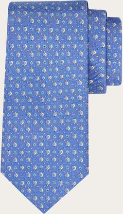 Ferragamo Uomo Cravatta in seta stampa Tartaruga Blu