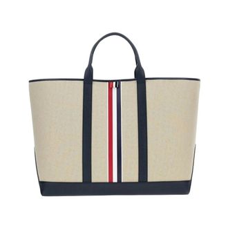 Thom Browne Tote Bags, male, Beige, Size: ONE SIZE RWB Stripe Oversized Tool Tote
