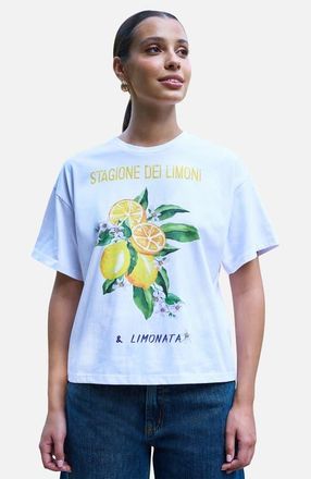 Yumi Retro Lemon Print Cotton T Shirt in White at Nordstrom, Size Medium