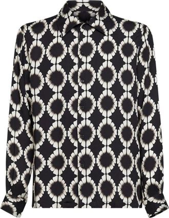 Laneus Geometric-Print Shirt - Heren - Casual Overhemden - Zwart - L - Overhemden
