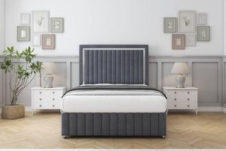 Comfort Beds Boston Chrome Plush Divan Set No Drawers-54 Headboard-Footboard in Dark Grey | Size: Super King