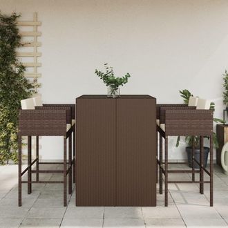 Berkfield Home 5 Piece Garden Bar Set with Cushions Brown Poly Rattan