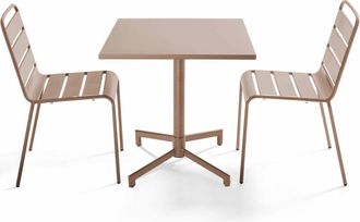 Oviala Conjunto de mesa y 2 sillas de jard&iacute;n de metal de 70 cm topo