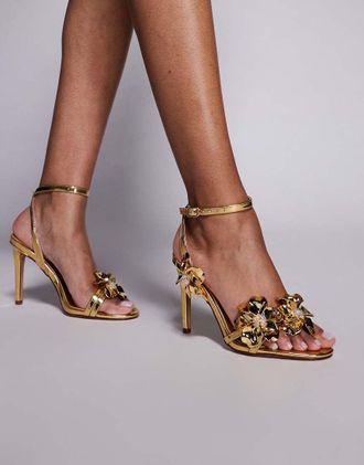 Azalea Wang Azalea Wang - Freja - Sandali oro con tacco e fiori