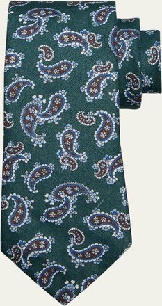 Cesare Attolini Mens Paisley-Print Linen and Silk Tie