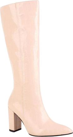 Generic Womens Plus Size Mesh Stone Grain Pointed Toe Chunky Heel Boots Striped Winter Warm Lining Knee