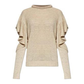 Moschino Linnen Trui - Dames - Ronde hals truien - Beige - M - Linnen - Truien & Vesten