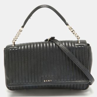 DKNY Dkny Black Pinstripe Quilted Leather Gansevoort Top Handle Bag