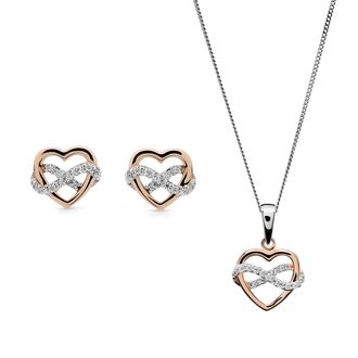 Orphelia Jasmina WoMens 925 Sterling Silver Set: Chain-Pendant + Earrings - Silver/Rose SET-7483 - Silver & Rose Gold - One Size