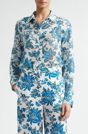 Etro Floral Paisley Cotton & Silk Button-Up Shirt in Print On White Base at Nordstrom, Size 12 Us