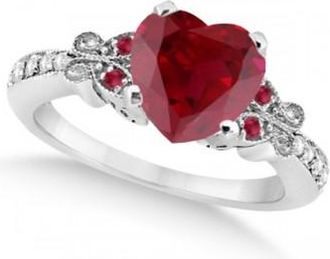 Allurez Butterfly Genuine Ruby & Diamond Heart Engagement 14k W Gold 1.71ct