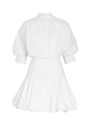 SIMKHAI Effie Bubble-hem Cotton-blend Poplin Mini Shirt Dress - White - 10 (UK14 / L)