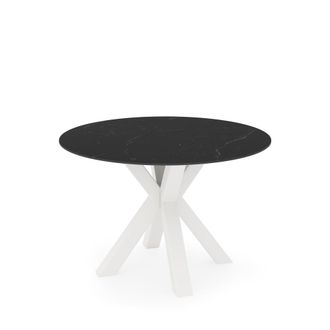 Koketto Home Mesa fija redonda 100 tapa porcelanico negro y patas metalicas blanco