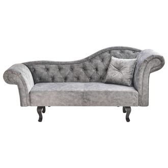 Beliani Beliani - Chaise Longue Retro Tapizado En Terciopelo Gris Acolchado Versi&oacute;n Derecha Con Coj&iacute;n Lattes Ii