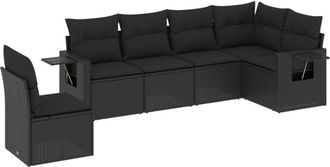 vidaXL Set De Sof&aacute;s De Jard&iacute;n 6 Piezas Y Cojines Rat&aacute;n Sint&eacute;tico Negro Vidaxl