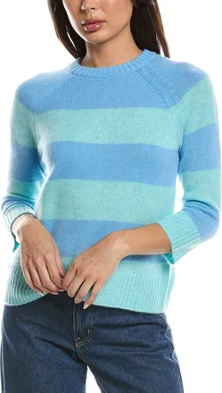 Fort&eacute; Cashmere 3/4-Sleeve Wide Stripe Crewneck Cashmere Sweater