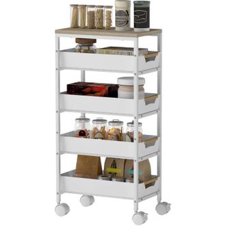 HOMCOM Carrello Multiuso a 5 Livelli con 4 Cesti Estraibili Bianco e Rovere - Homcom