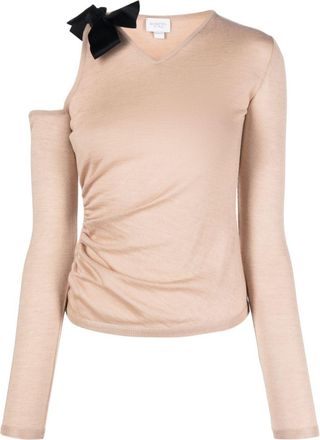 Giambattista Valli bow-embellished cut-out top - women - Cashmere/Silk - 40 - Neutrals