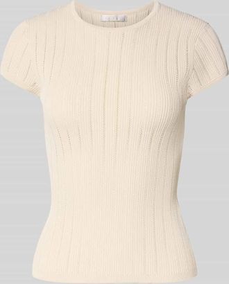 Guess T-Shirt in Pointelle-Optik mit Rundhalsausschnitt in Beige, Gr&ouml;&szlig;e XL