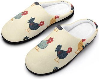 Generic Roosters Chicken Mens Slippers Slip On Comfortable Fleece Cotton House Shoes Winter