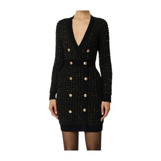 Elisabetta Franchi Long Sleeve Ribbed Trim Dress - Dames - Kleedjes - Zwart - M - Kleedjes