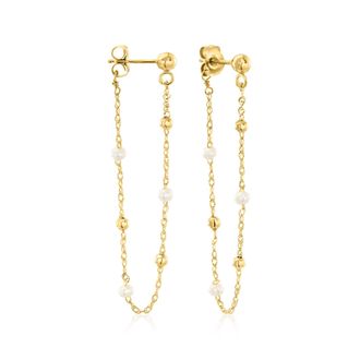 RS Pure by Ross-Simons 2-2.5mm Cultured Pearl Singapore-Chain Drop Earrings in 14kt Yellow Gold