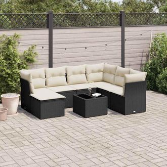 vidaXL Set De Sof&aacute;s De Jard&iacute;n 8 Piezas Y Cojines Rat&aacute;n Sint&eacute;tico Negro Vidaxl