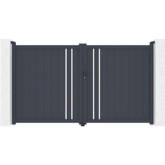 Vente-Unique Cancello battente in alluminio semi traforato L309 x H181 cm antracite - TOROMA