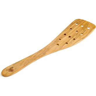 B&eacute;rard Handcrafted Olive Wood 12 Inch Curved Slotted Spatula in Brown at Nordstrom
