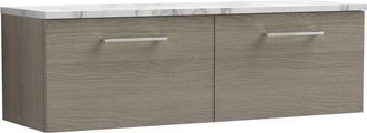 Nuie Nuie - Arno Wall Hung 2-Drawer Vanity Unit with Carrera Marble Worktop 1200mm Wide - Solace oak