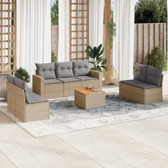 vidaXL Vidaxl - Juego De Sof&aacute;s De Jard&iacute;n Con Cojines Beige 8 Pzas Rat&aacute;n Pe