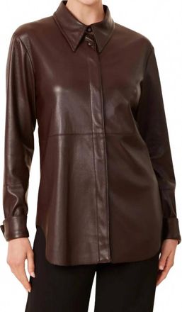 Dolce Cabo Faux Leather Metallic Tailored Shirt In Coffee