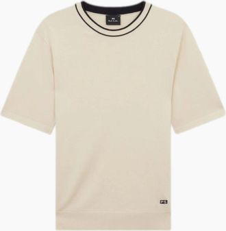 Paul Smith Mens PS Paul Smith Tipped Knitted T-Shirt 04 Ivory - Tan - Size: 40