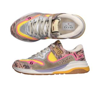 Gucci Ultrapace Snake-effect Leather, Mesh And Distressed Suede Trainers Size 36