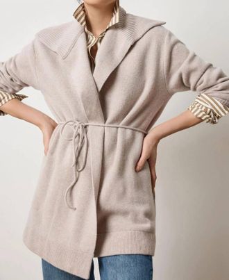 Lilla P Notch Collar Open Cardigan In Quartz