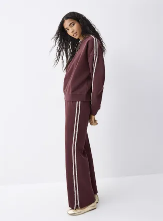 Twik Womens Lace-stripe wide-leg fleece pant Christmas Collection
