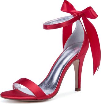 Generic Wedding Bridal Shoes High Heels Women Open Toe Stiletto Sandals Wedding Bridal Party Prom Dress Shoes 10.5Cm,red,4 UK