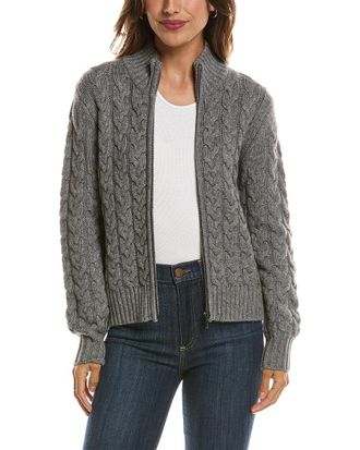 Fort&eacute; Cashmere Cable Zip Mock Neck 100% Cashmere Cardigan
