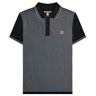 Lambretta Heren Houndstooth Big & Tall Poloshirt (Zwart/Ijzer)