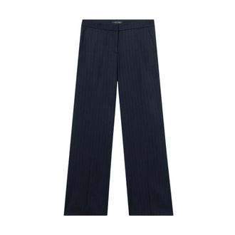 Brooks Brothers Wijde stretch broek van zuivere wol - Dames - Wijde Broeken - Blauw - XL - Wol - Broeken