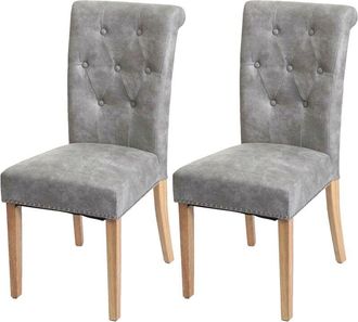 Hhg Hhg - Nunca Usado] Lote De 2 Sillas De Comedor Chesterfield Ii, Silla Silla De Cocina, Remaches, Tela/textil Gris Claro, Patas Claras