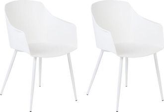 Beliani Conjunto De 2 Sillas De Comedor Blanco Material Sint&eacute;tico Dise&ntilde;o Minimalista Reposabrazos Fonda