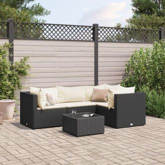 vidaXL Vidaxl - Set De Muebles De Jard&iacute;n 5 Pzas Y Cojines Rat&aacute;n Sint&eacute;tico Negro