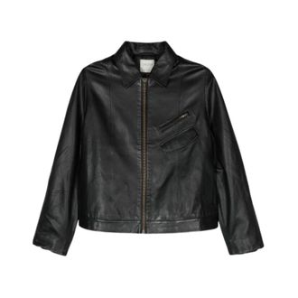 Forte_Forte Zwart Nappa Leren Bikerjack - Dames - Zomerjassen - Zwart - S - Leer - Jassen