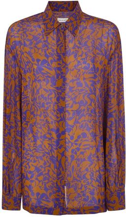 Dries Van Noten Overhemden, Dames, Veelkleurig, L, Gedrukt Zijden Mix Shirt