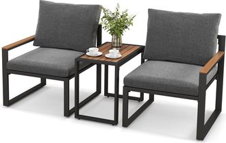 Costway 3 Pieces Patio Furniture Set Aluminum Frame Outdoor Table Chair Set w/Soft Cushions