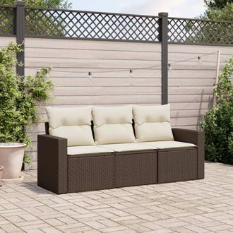 vidaXL Set Sof&aacute;s De Jard&iacute;n 3 Piezas Y Cojines Rat&aacute;n Sint&eacute;tico Marr&oacute;n Vidaxl